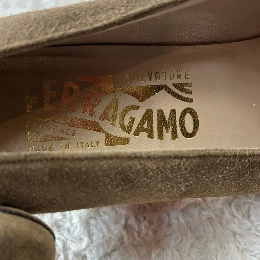 Salvatore Ferragamo Brown Suede‎ Leather Pumps Heels Italy, 6.5 AA Narrow